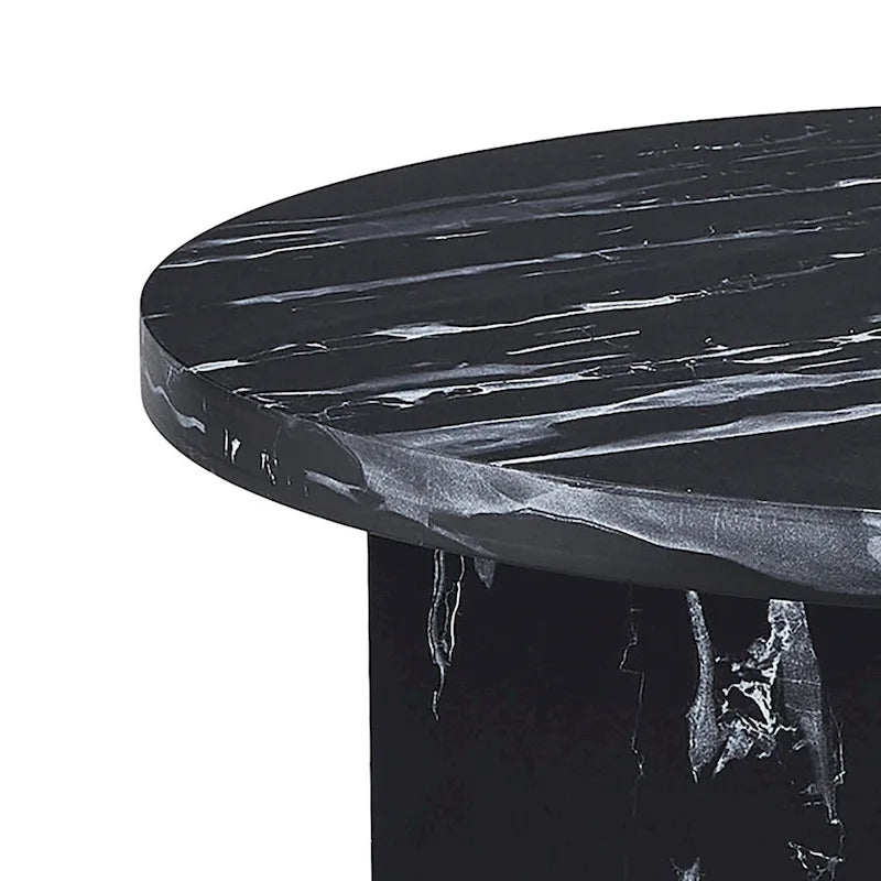 Round Wood Coffee Table with Marble-Look Veneer