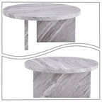 Round Wood Coffee Table with Marble-Look Veneer