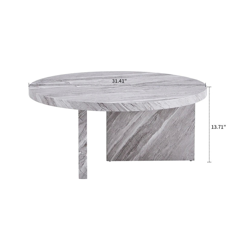 Round Wood Coffee Table with Marble-Look Veneer