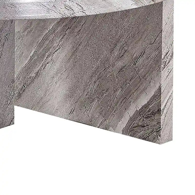 Round Wood Coffee Table with Marble-Look Veneer