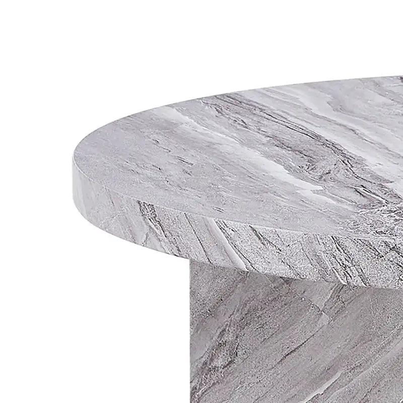 Round Wood Coffee Table with Marble-Look Veneer