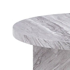 Round Wood Coffee Table with Marble-Look Veneer