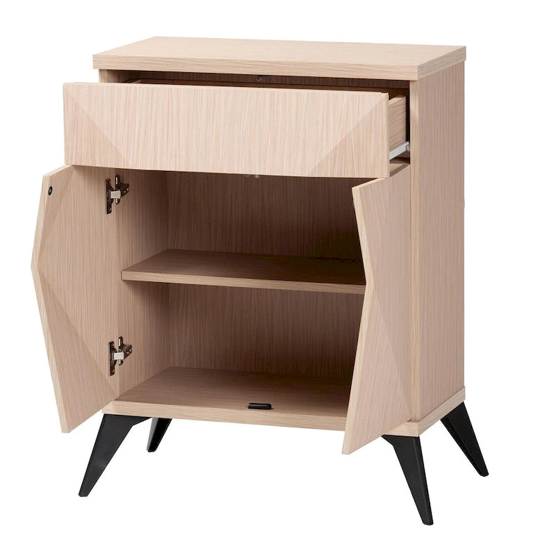 Buffet bahut bicolore moderne style mi-siècle, 2 portes, marron clair et noir