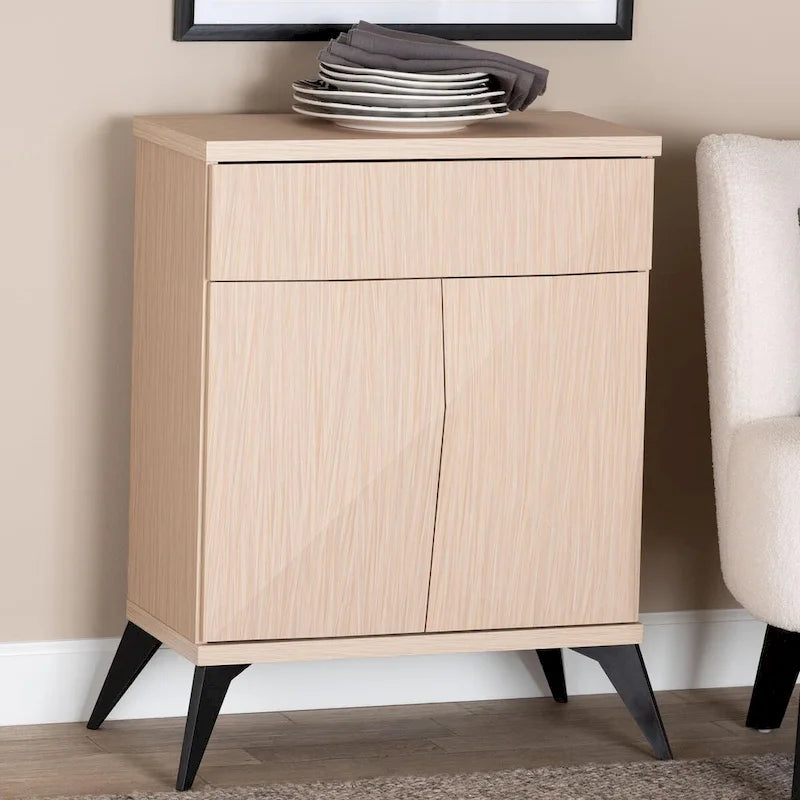 Buffet bahut bicolore moderne style mi-siècle, 2 portes, marron clair et noir