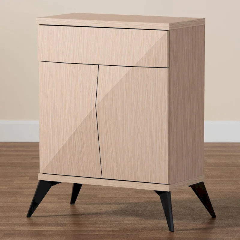 Buffet bahut bicolore moderne style mi-siècle, 2 portes, marron clair et noir