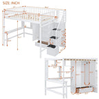 Full Loft Bed Frame with Stairway, Wardrobe, Desk, Bookshelf and Drawers