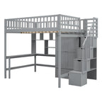 Full Loft Bed Frame with Stairway, Wardrobe, Desk, Bookshelf and Drawers