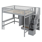 Full Loft Bed Frame with Stairway, Wardrobe, Desk, Bookshelf and Drawers