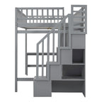 Full Loft Bed Frame with Stairway, Wardrobe, Desk, Bookshelf and Drawers