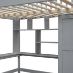Full Loft Bed Frame with Stairway, Wardrobe, Desk, Bookshelf and Drawers
