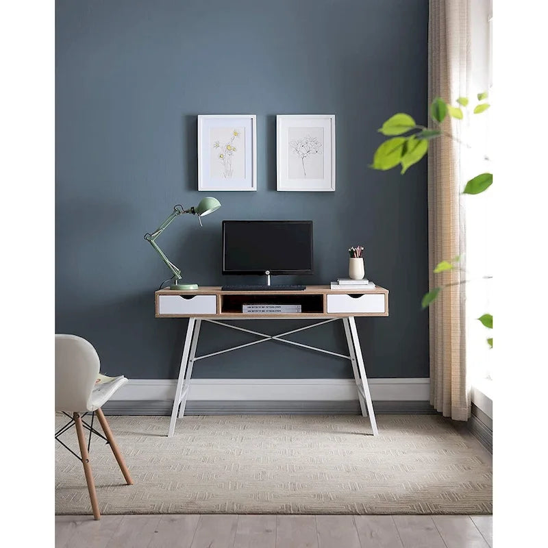 Mid Century Modern Writing Desk with Drawers & Storage