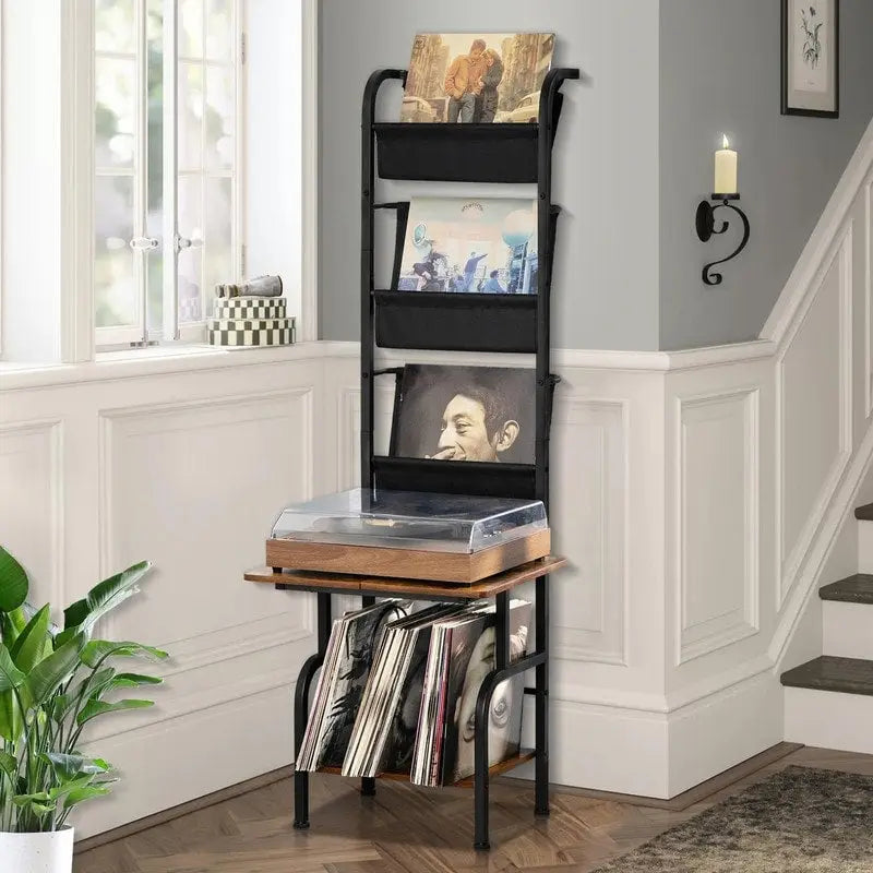 Tall Record Player Stand with Vinyl Storage - 19.68 x 15.35 x 56.69 Inches