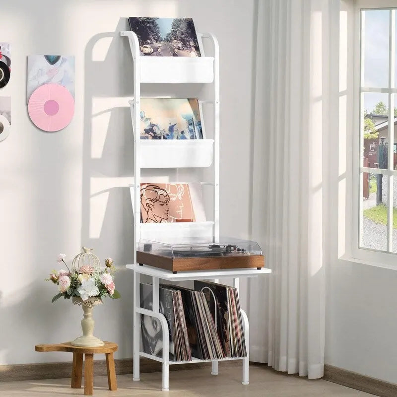 Tall Record Player Stand with Vinyl Storage - 19.68 x 15.35 x 56.69 Inches