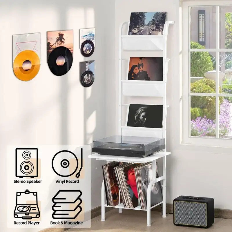 Hohes Plattenspielerregal mit Vinyl-Aufbewahrung - 19.68 x 15.35 x 56.69 Inches