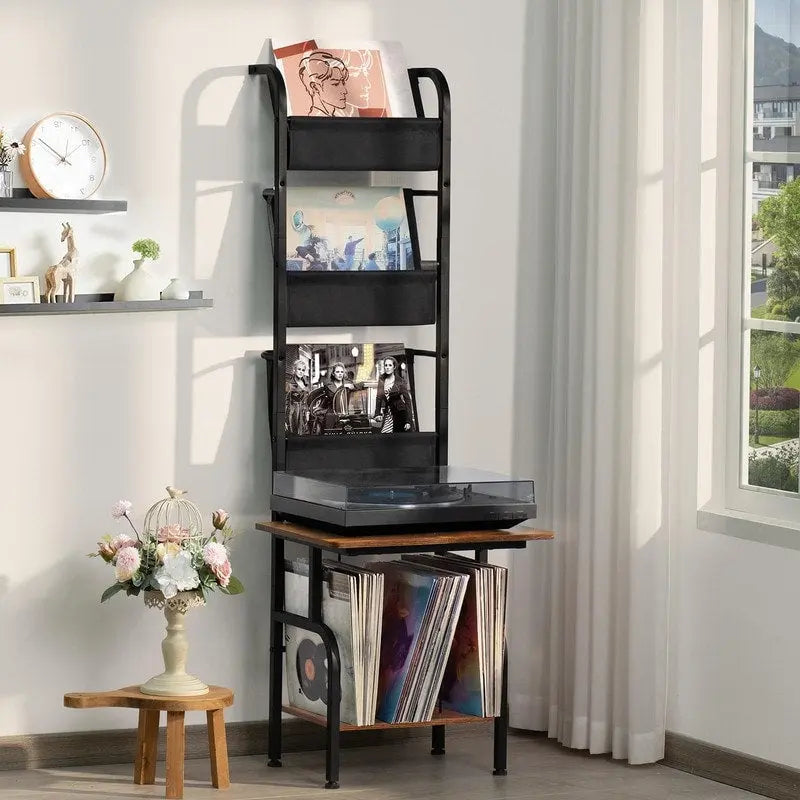 Hohes Plattenspielerregal mit Vinyl-Aufbewahrung - 19.68 x 15.35 x 56.69 Inches