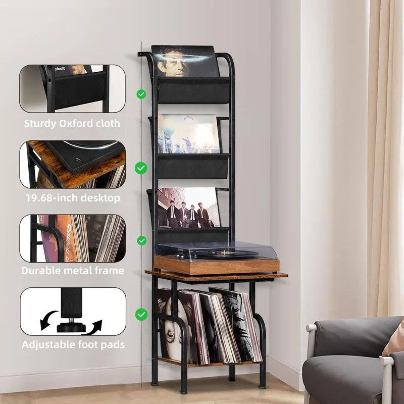 Hohes Plattenspielerregal mit Vinyl-Aufbewahrung - 19.68 x 15.35 x 56.69 Inches