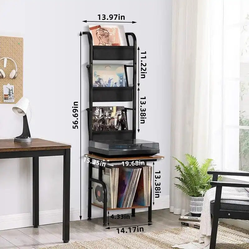 Hohes Plattenspielerregal mit Vinyl-Aufbewahrung - 19.68 x 15.35 x 56.69 Inches