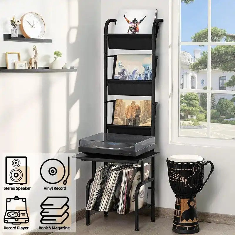 Hohes Plattenspielerregal mit Vinyl-Aufbewahrung - 19.68 x 15.35 x 56.69 Inches