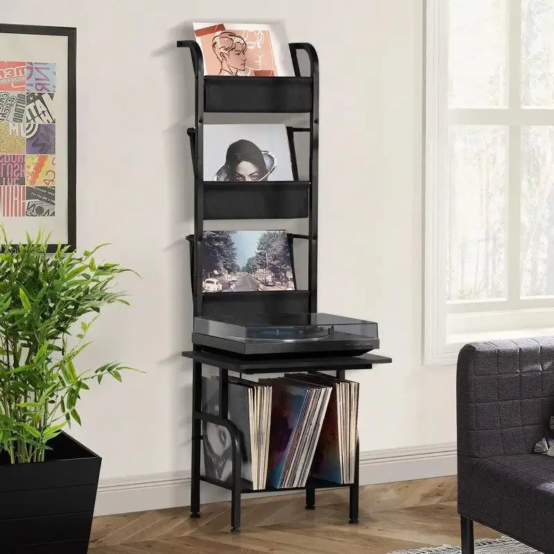 Hohes Plattenspielerregal mit Vinyl-Aufbewahrung - 19.68 x 15.35 x 56.69 Inches
