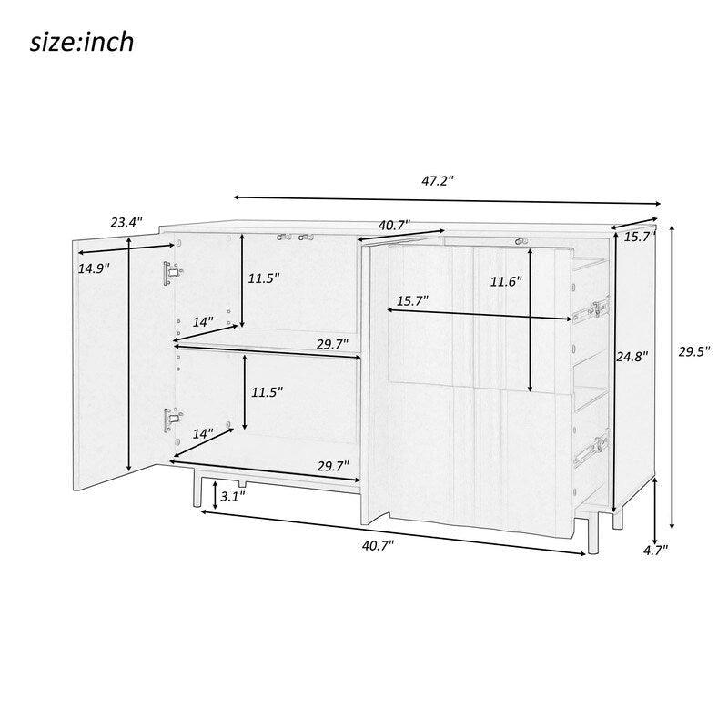 Storage Cabinet with 2 Doors and 2 Drawers, Adjustable Shelves