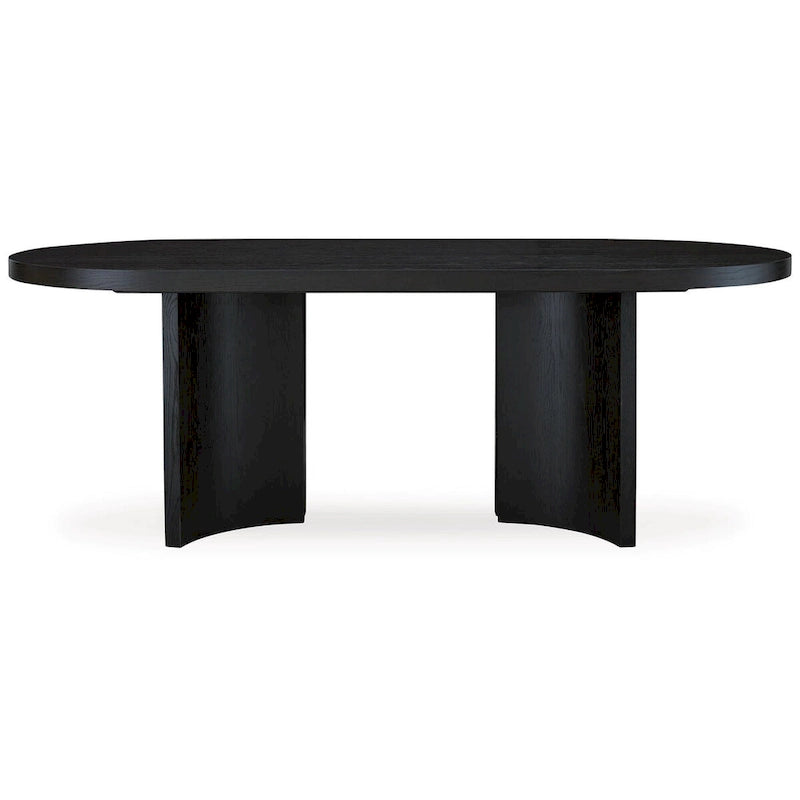 86-Inch Oval Dining Table with Pedestal Base, Black Finish