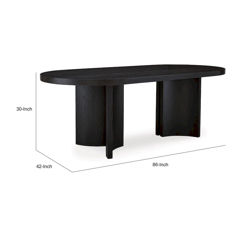 86-Inch Oval Dining Table with Pedestal Base, Black Finish
