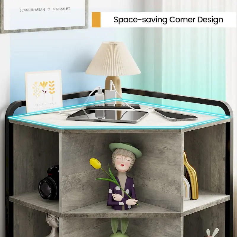Corner Cabinet with USB Charging Ports and Outlets
