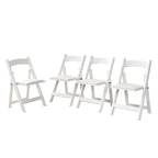 Upholstered Folding Chair Set of 4 - PU Leather Cushion, Solid Wood Frame