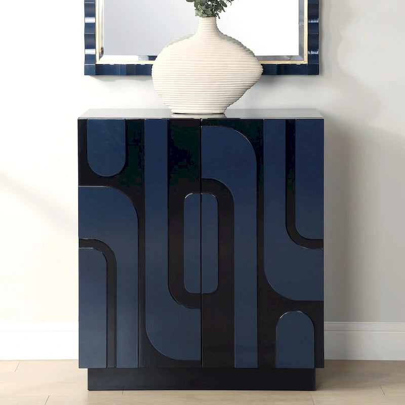 2-Door Glossy Blue Storage Cabinet - 34"H x 30"W x 16"D