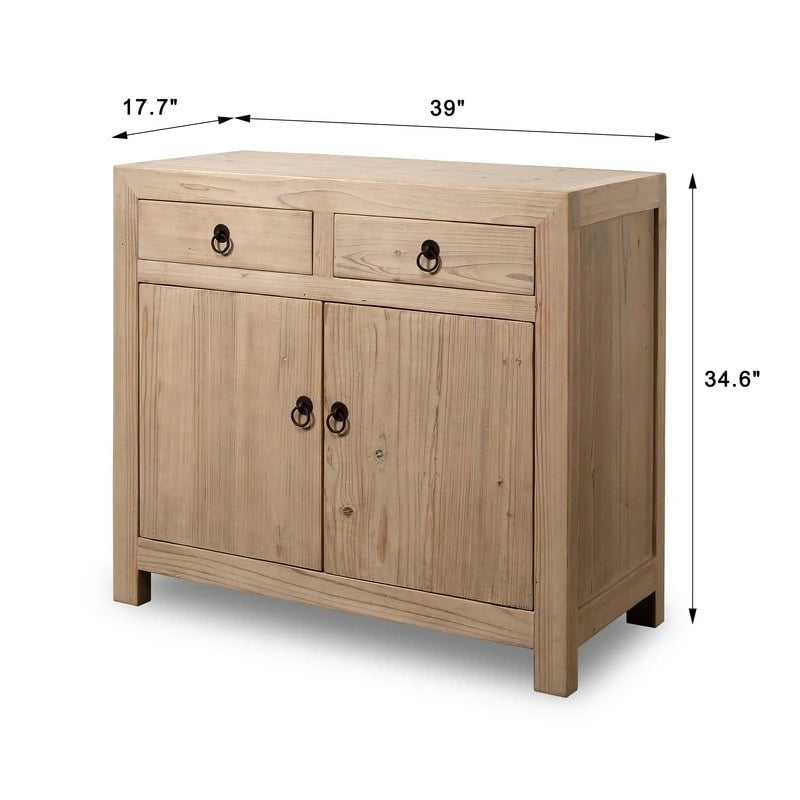 Two-Drawer Storage Cabinet in Weathered Natural Solid Pine