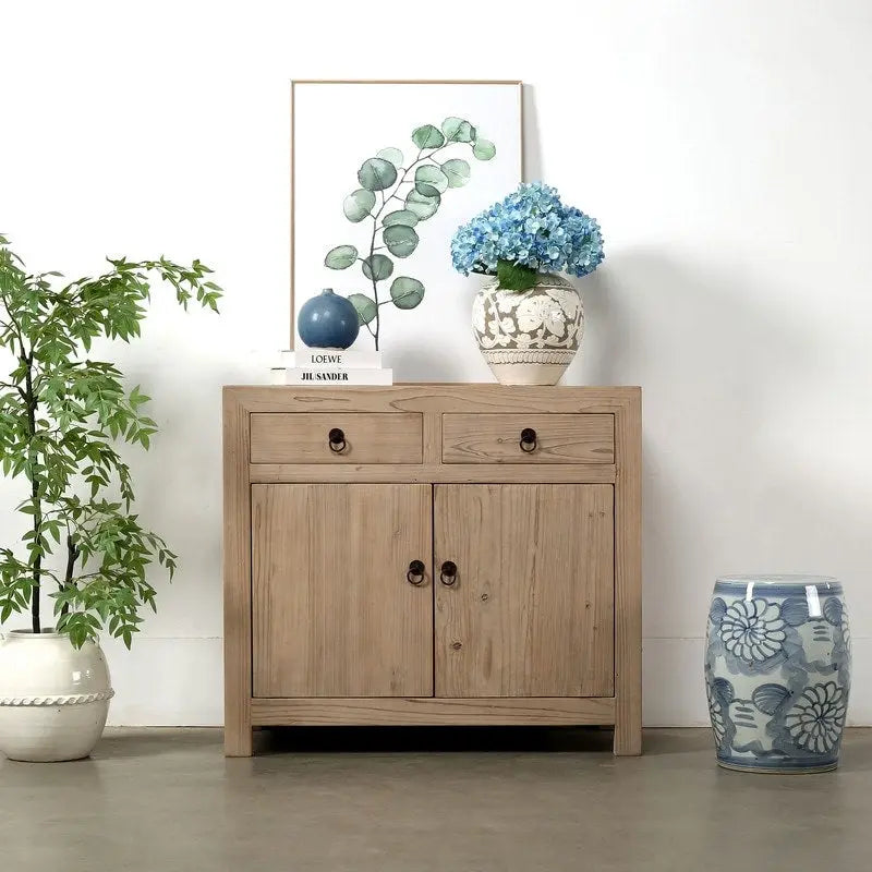 Two-Drawer Storage Cabinet in Weathered Natural Solid Pine